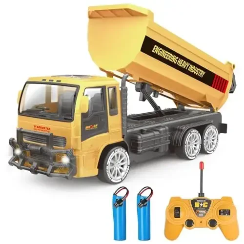 Jiakora Remote Control Dump Truck for Kids, 2.4GHz RC Construction Vehicle with LED Lights, 45° Dumping Function, 2 Rechargeable Batteries, Toy Truck for Boys Girls 3 4 5 6 7 8 Years Old - JIAKORA