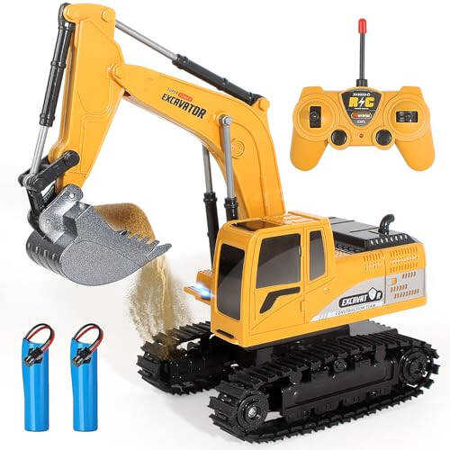 Jiakora Remote Control Excavator Toys for Boys, RC Excavator Toy for Boys 3 4 5 6 7 8 Year Old Kids Christmas Birthday Gift，RC Digger Truck Construction Vehicles with Metal Shovel & Light - 4