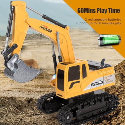 Jiakora Remote Control Excavator Toys for Boys, RC Excavator Toy for Boys 3 4 5 6 7 8 Year Old Kids Christmas Birthday Gift，RC Digger Truck Construction Vehicles with Metal Shovel & Light - 5