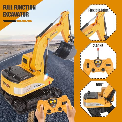 Jiakora Remote Control Excavator Toys for Boys, RC Excavator Toy for Boys 3 4 5 6 7 8 Year Old Kids Christmas Birthday Gift，RC Digger Truck Construction Vehicles with Metal Shovel & Light - 6