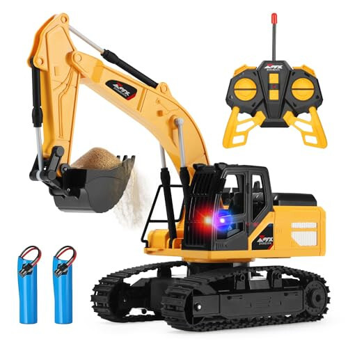 Jiakora Remote Control Excavator Toys for Boys, RC Excavator Toy for Boys 3 4 5 6 7 8 Year Old Kids Christmas Birthday Gift，RC Digger Truck Construction Vehicles with Metal Shovel & Light - 1