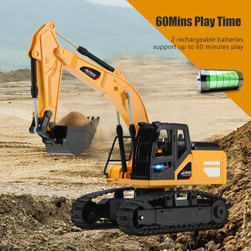 Jiakora Remote Control Excavator Toys for Boys, RC Excavator Toy for Boys 3 4 5 6 7 8 Year Old Kids Christmas Birthday Gift，RC Digger Truck Construction Vehicles with Metal Shovel & Light - 2