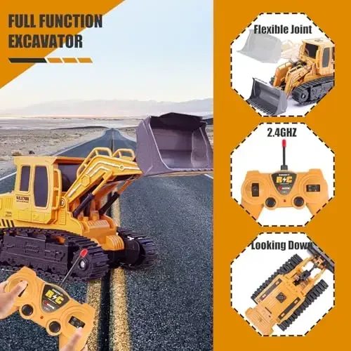 Jiakora Remote Control Front Loader - Metal Shovel, LED Working Lights, Music & 2 Rechargeable Batteries, Construction Toys for Boys Age 4 5 6 7 8 Birthday Gift - 3