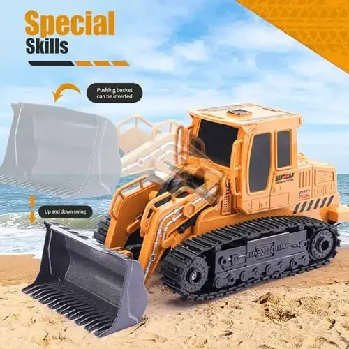 Jiakora Remote Control Front Loader - Metal Shovel, LED Working Lights, Music & 2 Rechargeable Batteries, Construction Toys for Boys Age 4 5 6 7 8 Birthday Gift - 5