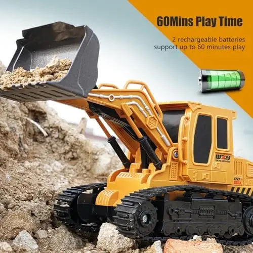 Jiakora Remote Control Front Loader - Metal Shovel, LED Working Lights, Music & 2 Rechargeable Batteries, Construction Toys for Boys Age 4 5 6 7 8 Birthday Gift - JIAKORA (1)