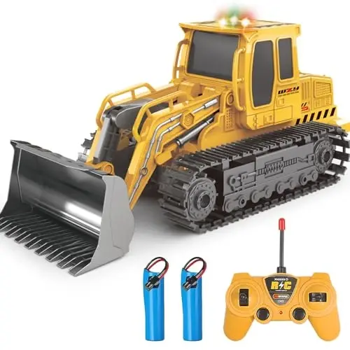 Jiakora Remote Control Front Loader - Metal Shovel, LED Working Lights, Music & 2 Rechargeable Batteries, Construction Toys for Boys Age 4 5 6 7 8 Birthday Gift - JIAKORA