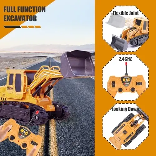 Jiakora Remote Control Front Loader - Metal Shovel, LED Working Lights, Music & 2 Rechargeable Batteries, Construction Toys for Boys Age 4 5 6 7 8 Birthday Gift - 3