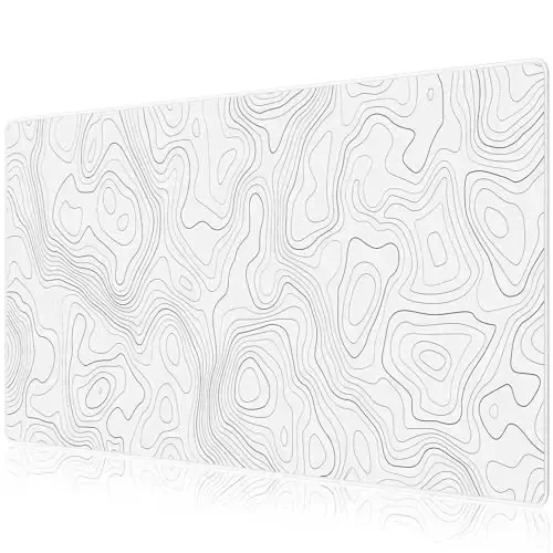 JIALONG White Topographic Large Gaming Mouse Pad, XXL Mousepad, Big Mouse Mat Desk Pad for Keyboard and Mouse, Gaming Computer Laptop PC Desk Office Accessories 