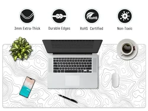 JIALONG White Topographic Large Gaming Mouse Pad, XXL Mousepad, Big Mouse Mat Desk Pad for Keyboard and Mouse, Gaming Computer Laptop PC Desk Office Accessories - 5