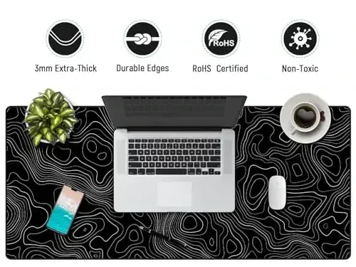 JIALONG Black Topographic Large Gaming Mouse Pad, XXL Mousepad, Big Mouse Mat Desk Pad for Keyboard and Mouse, Gaming Computer Laptop PC Desk Office Accessories - 5