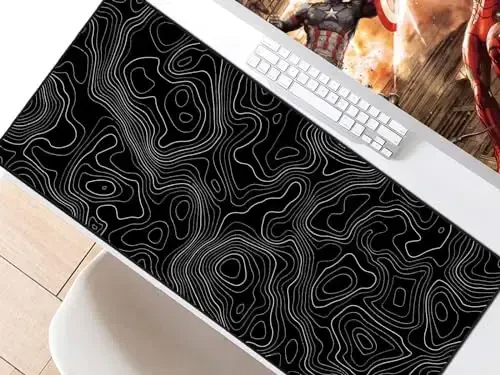 JIALONG Black Topographic Large Gaming Mouse Pad, XXL Mousepad, Big Mouse Mat Desk Pad for Keyboard and Mouse, Gaming Computer Laptop PC Desk Office Accessories - 7