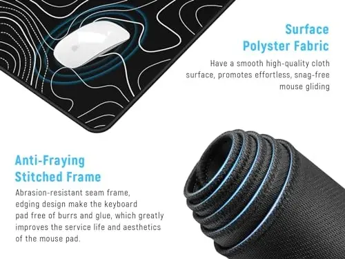 JIALONG Black Topographic Large Gaming Mouse Pad, XXL Mousepad, Big Mouse Mat Desk Pad for Keyboard and Mouse, Gaming Computer Laptop PC Desk Office Accessories - 3