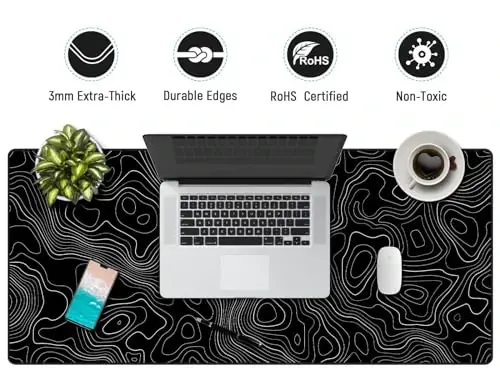 JIALONG Black Topographic Large Gaming Mouse Pad, XXL Mousepad, Big Mouse Mat Desk Pad for Keyboard and Mouse, Gaming Computer Laptop PC Desk Office Accessories - 5