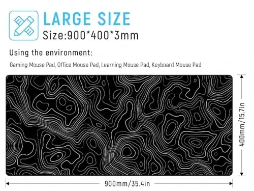 JIALONG Black Topographic Large Gaming Mouse Pad, XXL Mousepad, Big Mouse Mat Desk Pad for Keyboard and Mouse, Gaming Computer Laptop PC Desk Office Accessories - 6