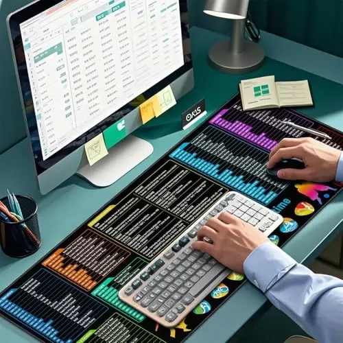 JIALONG Excel Mouse Pad Shortcuts - Excel Formulas Cheat Sheet Desk Pad, Anti-Slip Large Desk Mat with Durable Stitched Edges, Big Excel Keyboard Mat for Office, Gaming, and Home - 6