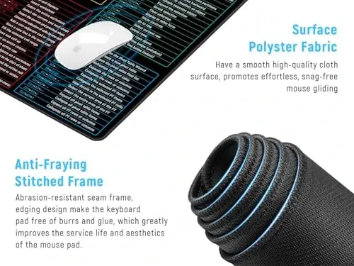 JIALONG Excel Shortcuts Large Gaming Mouse Pad Extra XXL 35.4x15.75 inches Thick Extended Excel Formulas Cheat Sheet Desk Pad Computer Keyboard Mat for MacBook, PC, Laptop, Office Home - 4