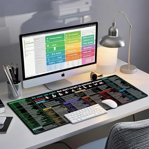 JIALONG Excel Shortcuts Large Gaming Mouse Pad Extra XXL 35.4x15.75 inches Thick Extended Excel Formulas Cheat Sheet Desk Pad Computer Keyboard Mat for MacBook, PC, Laptop, Office Home - 6