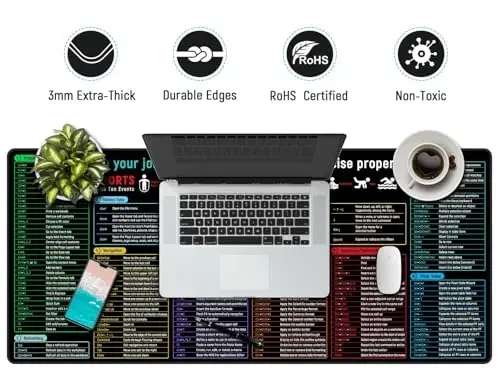 JIALONG Excel Shortcuts Large Gaming Mouse Pad Extra XXL 35.4x15.75 inches Thick Extended Excel Formulas Cheat Sheet Desk Pad Computer Keyboard Mat for MacBook, PC, Laptop, Office Home - 3