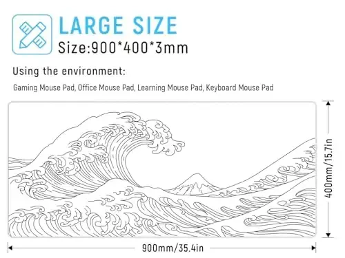 JIALONG Gaming Mouse Pad, Kauchuk taglikli katta sichqoncha, Kompyuter, shaxsiy kompyuter, noutbuk, ish stoli uchun silliq matoli klaviatura, 35,4 x 15,7 dyuym, oq - JIALONG (1)