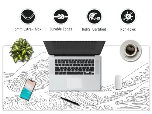 JIALONG Gaming Mouse Pad, Kauchuk taglikli katta sichqoncha, Kompyuter, shaxsiy kompyuter, noutbuk, ish stoli uchun silliq matoli klaviatura, 35,4 x 15,7 dyuym, oq - 5