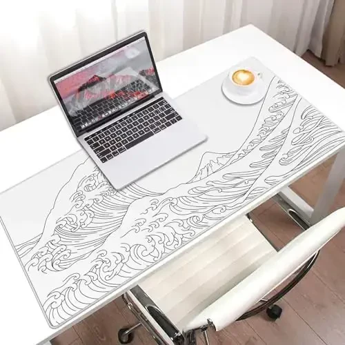 JIALONG Gaming Mouse Pad, Kauchuk taglikli katta sichqoncha, Kompyuter, shaxsiy kompyuter, noutbuk, ish stoli uchun silliq matoli klaviatura, 35,4 x 15,7 dyuym, oq - 6