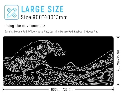 JIALONG Gaming Mouse Pad, Large Mousepad with Non-Slip Rubber Base, Smooth Cloth Surface Desk Keyboard Mat for Computer, PC, Laptop, Desktop 35.4 x 15.7 Inches, Black - JIALONG (1)