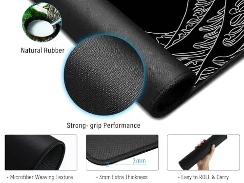 JIALONG Gaming Mouse Pad, Large Mousepad with Non-Slip Rubber Base, Smooth Cloth Surface Desk Keyboard Mat for Computer, PC, Laptop, Desktop 35.4 x 15.7 Inches, Black - 4