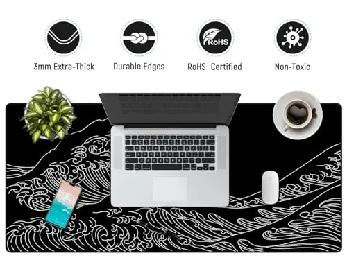 JIALONG Gaming Mouse Pad, Large Mousepad with Non-Slip Rubber Base, Smooth Cloth Surface Desk Keyboard Mat for Computer, PC, Laptop, Desktop 35.4 x 15.7 Inches, Black - 5