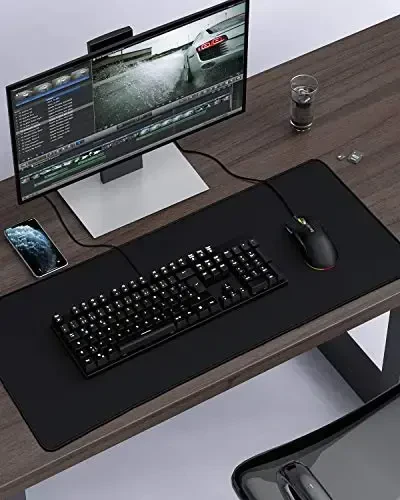 JIALONG Katta O'yin Mouse Pad, XXL Stol Mousepad Tikilgan Qirralar bilan, O'yinchi, Ofis va Uy Klassik Qora uchun Sirpanmaydigan Klaviatura Padi - 6