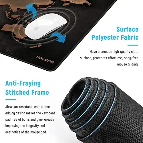 JIALONG Katta O'yin Mouse Padi, XXL Stol Mousepadi Tikilgan Qirralari bilan, O'yinchi, Ofis va Uy Retro Xaritasi uchun Sirpanmaydigan Klaviatura Padi - 3