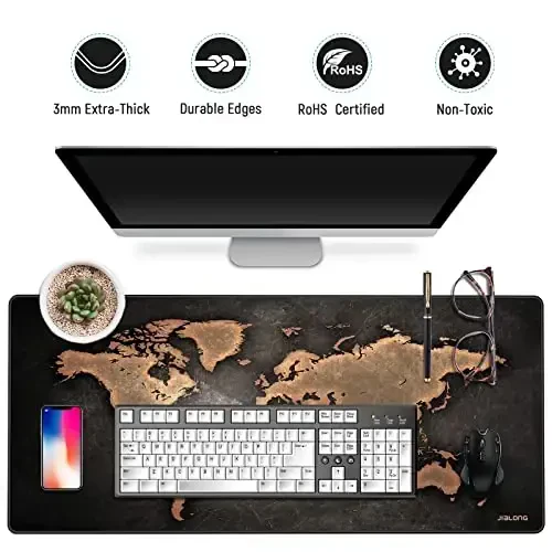 JIALONG Katta O'yin Mouse Padi, XXL Stol Mousepadi Tikilgan Qirralari bilan, O'yinchi, Ofis va Uy Retro Xaritasi uchun Sirpanmaydigan Klaviatura Padi - 7