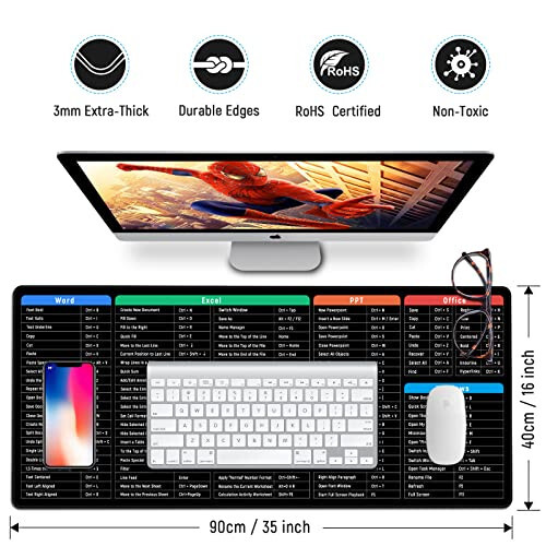 JIALONG Large Gaming Mouse Pad Desk Mat Office Software Excel Shortcuts Mousepad with Personalized Design Extended Size 35.4 X 15.7inches by Office Users - 6