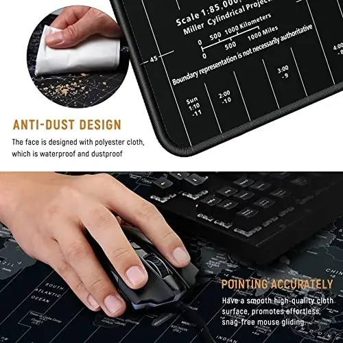 JIALONG Large Gaming Mouse Pad Extended Desk Mat XXL Mousepad with Non-Slip Keyboard Pad for Office Laptop, Computer and PC - 35.4 x 15.7 inches World Map - 3