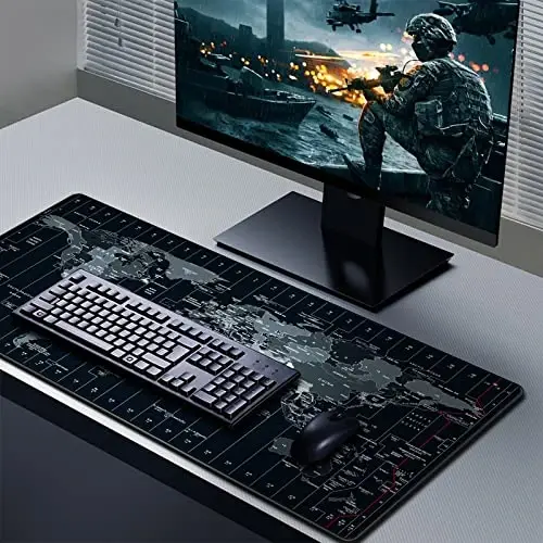 JIALONG Large Gaming Mouse Pad Extended Desk Mat XXL Mousepad with Non-Slip Keyboard Pad for Office Laptop, Computer and PC - 35.4 x 15.7 inches World Map - 5