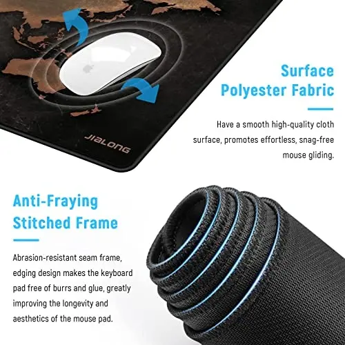 JIALONG Large Gaming Mouse Pad, XXL Desk Mousepad with Stitched Edges, Non-Slip Base Keyboard Pad for Gamer, Office & Home Retro Map - 3