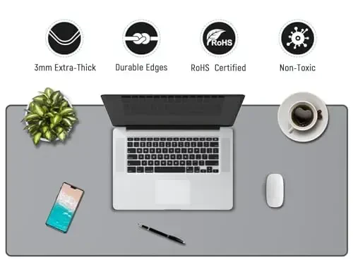 JIALONG Desk Mat - Large Desk Pad, Gaming Mouse Pad, Office Desk Protector with Anti-slip Base, Anti-wear Personalized Design, Mousepad in Mid-Grey - 5