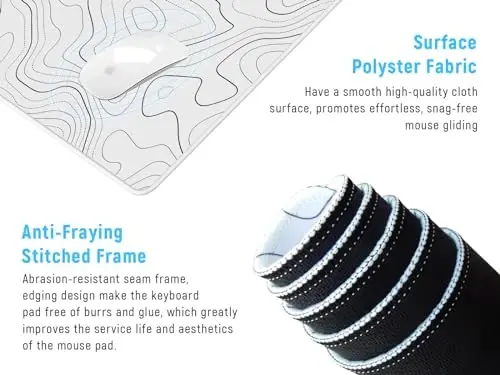 JIALONG Oq Topografik Katta O'yin Sichqonchasi, XXL Sichqonchasi, Klaviatura va Sichqoncha uchun Katta Sichqoncha, O'yin Kompyuter Noutbuk PC Stol Ofis Aksessuarlari - 3