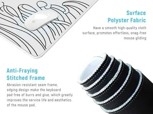 JIALONG oʻyin sichqonchasi paneli, sirpanmaydigan rezina asosli katta sichqoncha paneli, kompyuter, shaxsiy kompyuter, noutbuk, ish stoli uchun silliq mato yuzali stol klaviatura mati 35,4 x 15,7 dyuym, oq - 3