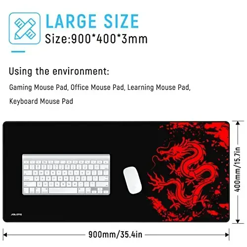 JIALONG Gaming Mouse Pad Large Size 35.4x15.7 inches Extended Desk Mousepad with Personalized Design for Laptop, Computer PC - Red Dragon - 2