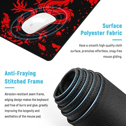JIALONG Gaming Mouse Pad Large Size 35.4x15.7 inches Extended Desk Mousepad with Personalized Design for Laptop, Computer PC - Red Dragon - 4
