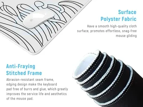 JIALONG Gaming Mouse Pad, Large Mousepad with Non-Slip Rubber Base, Smooth Cloth Surface Desk Keyboard Mat for Computer, PC, Laptop, Desktop 35.4 x 15.7 Inches, White - 3