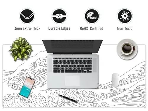 JIALONG Gaming Mouse Pad, Large Mousepad with Non-Slip Rubber Base, Smooth Cloth Surface Desk Keyboard Mat for Computer, PC, Laptop, Desktop 35.4 x 15.7 Inches, White - 5