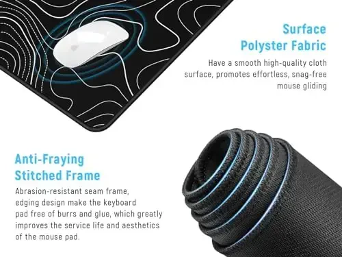 JIALONG Qora Topografik Katta Oʻyin Sichqoncha Pad, XXL Sichqoncha Padi, Klaviatura va Sichqoncha uchun Katta Sichqoncha Mat Stol Padi, Oʻyin Kompyuter Noutbuk Kompyuter Stol Ofis Aksessuarlari - 3