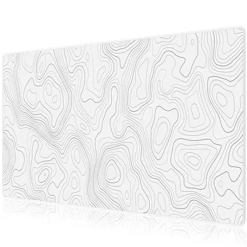 JIALONG White Topographic Large Gaming Mouse Pad, XXL Mousepad, Big Mouse Mat Desk Pad for Keyboard and Mouse, Gaming Computer Laptop PC Desk Office Accessories - JIALONG