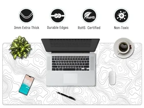 JIALONG White Topographic Large Gaming Mouse Pad, XXL Mousepad, Big Mouse Mat Desk Pad for Keyboard and Mouse, Gaming Computer Laptop PC Desk Office Accessories - 5