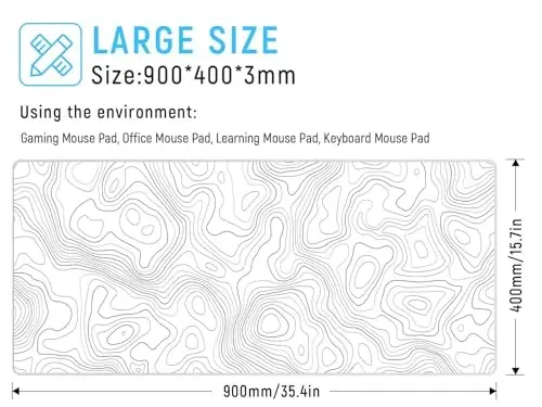 JIALONG White Topographic Large Gaming Mouse Pad, XXL Mousepad, Big Mouse Mat Desk Pad for Keyboard and Mouse, Gaming Computer Laptop PC Desk Office Accessories - 2