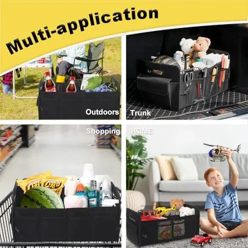 JiatuA Car Trunk Organizer, Car Organizers and Storage Collapsible Multi Compartment Container Box, Adjustable Car Accessories for SUV Sedan Truck, Large Size, Black - 4