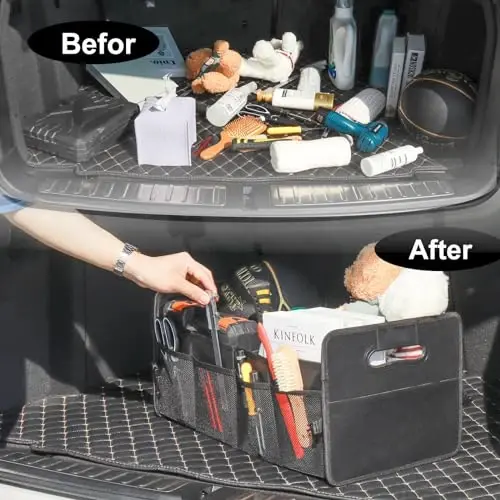 JiatuA Car Trunk Organizer, Car Organizers and Storage Collapsible Multi Compartment Container Box, Adjustable Car Accessories for SUV Sedan Truck, Large Size, Black - 7