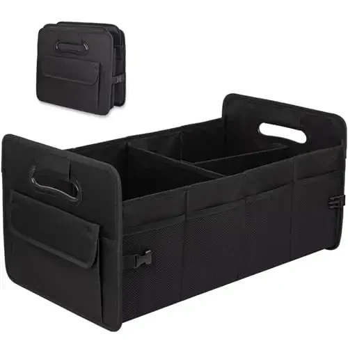 JiatuA Car Trunk Organizer, Car Organizers and Storage Collapsible Multi Compartment Container Box, Adjustable Car Accessories for SUV Sedan Truck, Large Size, Black - JIATUA