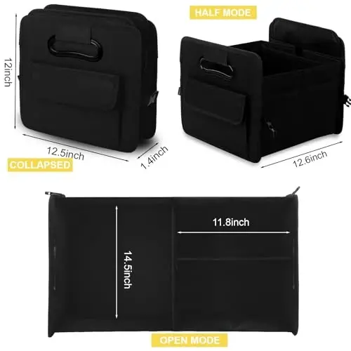 JiatuA Car Trunk Organizer, Car Organizers and Storage Collapsible Multi Compartment Container Box, Adjustable Car Accessories for SUV Sedan Truck, Large Size, Black - 6